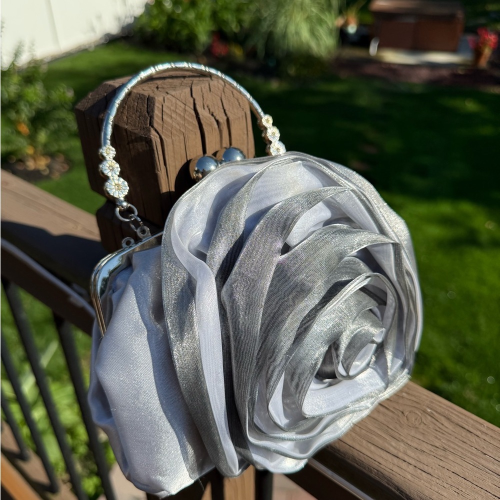 Elegant Silver Rose Clutch